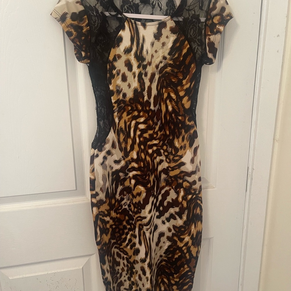 Elegant Animal Print Dress with Lace Accents